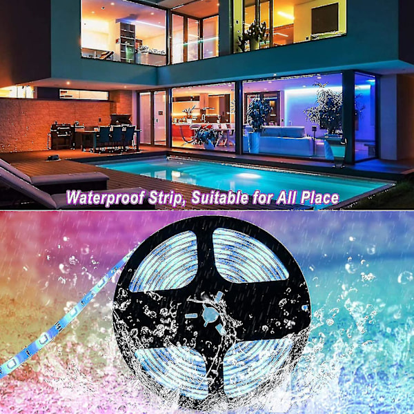 2024 Bluetooth LED-stripe 10m Vanntett LED-stripe med fjernkontroll og app-kontroll