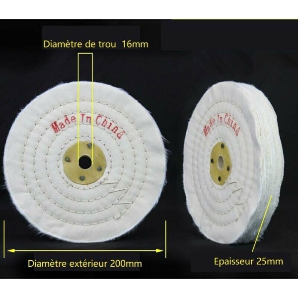 Højkvalitets ekstra tyk poleret klud poleringspude 200 mm Hvid Super blød (25 mm tyk) til bænksliber med 16 mm modhagehul - 1 stk.