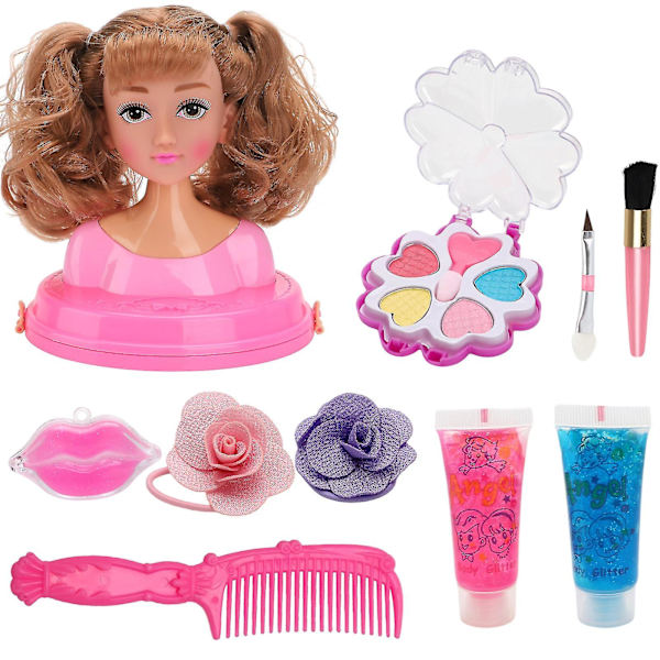 Barn dockor styling huvud smink kam hår leksak docka set låtsas lek prinsessa klä upp lek leksaker för små flickor smink lärande idealisk present（stil 8）