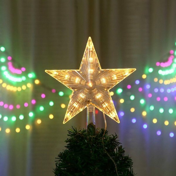 10 LED juletre toppers med strømplugg - Varm hvit opplyste juletre stjerne topper