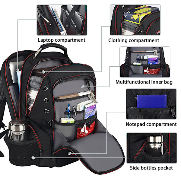 Unisex Stor Laptop Ryggsäck med USB Laddningskabel Casual Business Resväska（1）