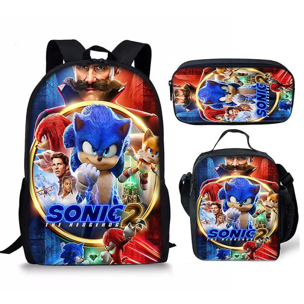Sonic ryggsäck Sonic studentväska Lunchväska Case Tredelad set