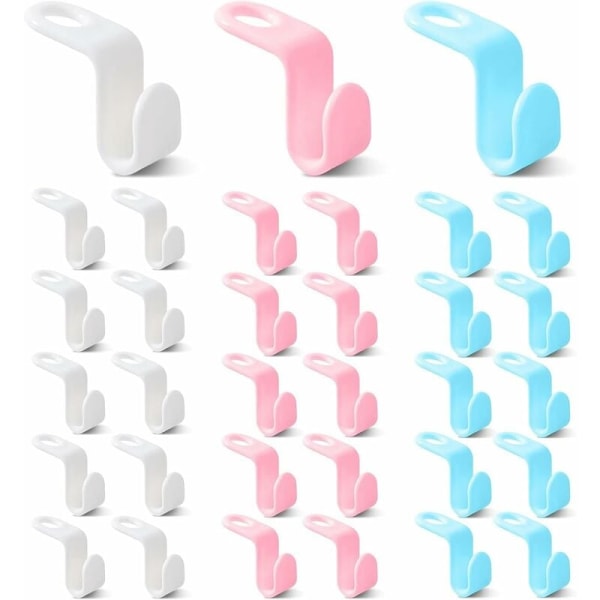 30 Stk Plast Tøj Bøjle Kroge Pladsbesparende Garderobeskab Have Blå Pink Hvid
