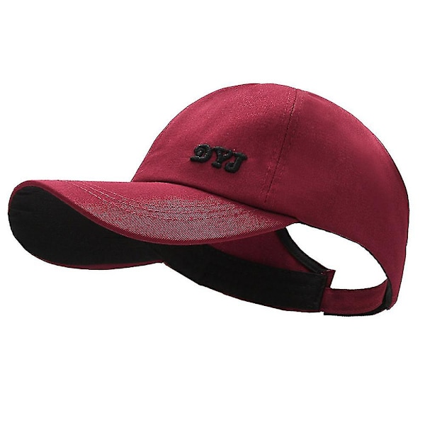 Onytail Baseballkeps för kvinnor och flickor - Sommarsportskeps, Fashion Casual enfärgad solhatt med hästsvanshål（Vinfärgad）