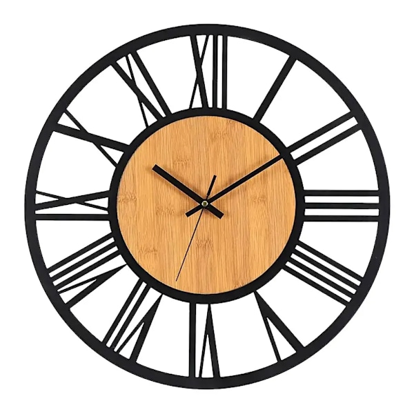 Wall clock living room clock, wooden wall clock with Roman numerals 33cm