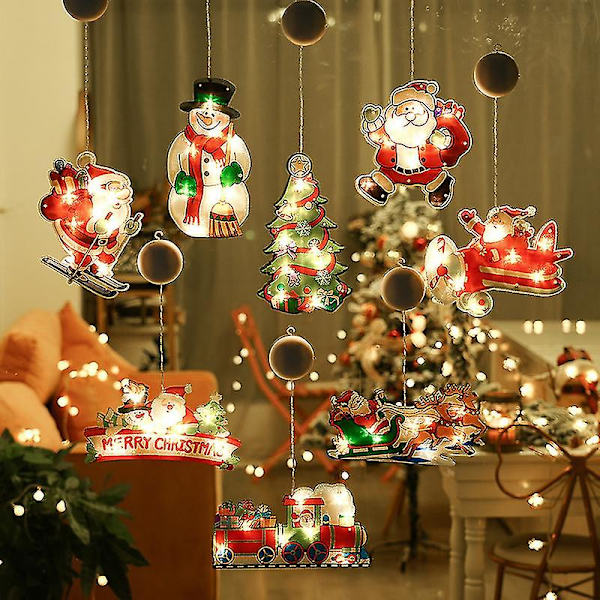Jultomte Sugrör Led-lampor Fönster Sugrör Lampa Fe Sträng Ljus Fönster Dekoration Hangi