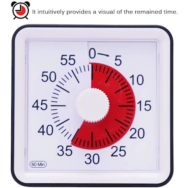 Visuel analog timer, lydløs nedtællingstimer, tidsstyringsværktøj til børn og voksne (sort)