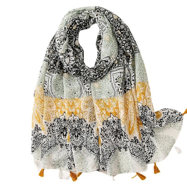 Bohemisk damhalsduk, lätt sjal med blommönster, höst/vinter, modehalsduk med fransar, sjal, födelsedagspresent, julklapp - SL1909-009