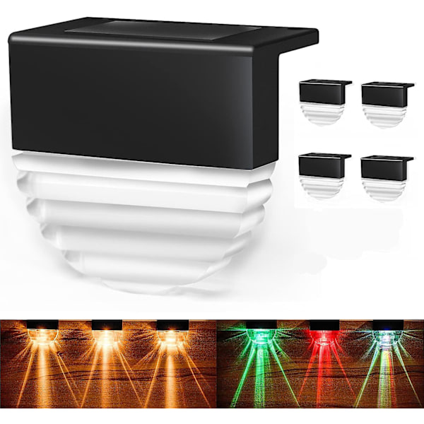 Solcelledrevne utelamper, vanntette LED-sollamper utendørs for uteplass, trapper, hage, hagesti, trinn og gjerder, 10 lumen, varmt hvitt/fargeskiftende L
