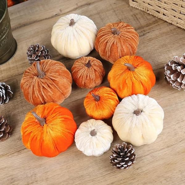 Halloween Dekoration Flonel - Kunstigt Græskar 6 cm Beige - MLBQ