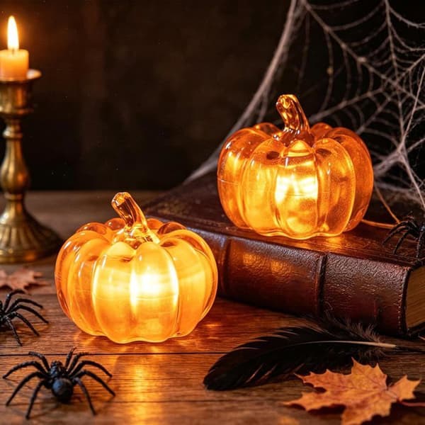 Halloween-dekorasjon, 2 stk. LED-gresskarlys, opplyst gresskar, til fest- og hjemmedekorasjon hvit XXS