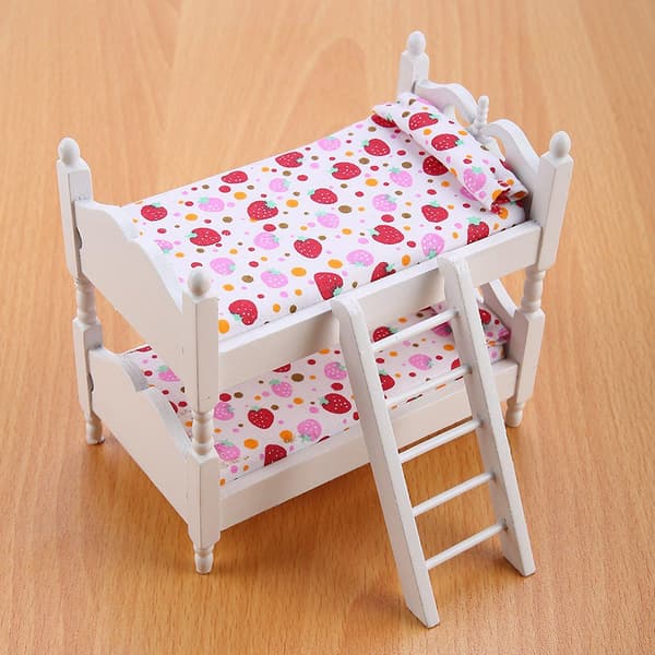 1:12 Dockhus Mini Möbler Barn Sovrum Modell Våningssäng Leksaker (Rosa jordgubbe)
