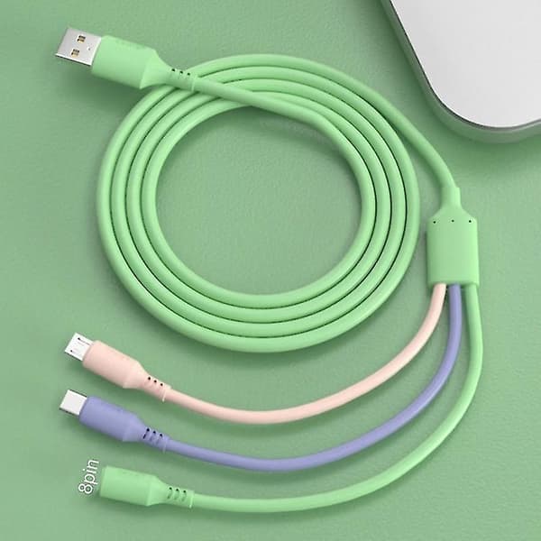 Datakabel 3-i-1 Universal 1,2m 8pin Typ-c Micro Usb Snabbladdningskabel Kompatibel Iphone Q（Grön）