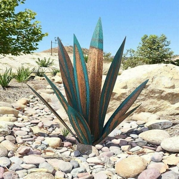 Metallinen agave-kasvi puutarhakoriste Punainen maalaismainen tequila-veistos, joka sopii sisätilojen nurmikon koristeisiin (35 cm, keltainen, sininen)