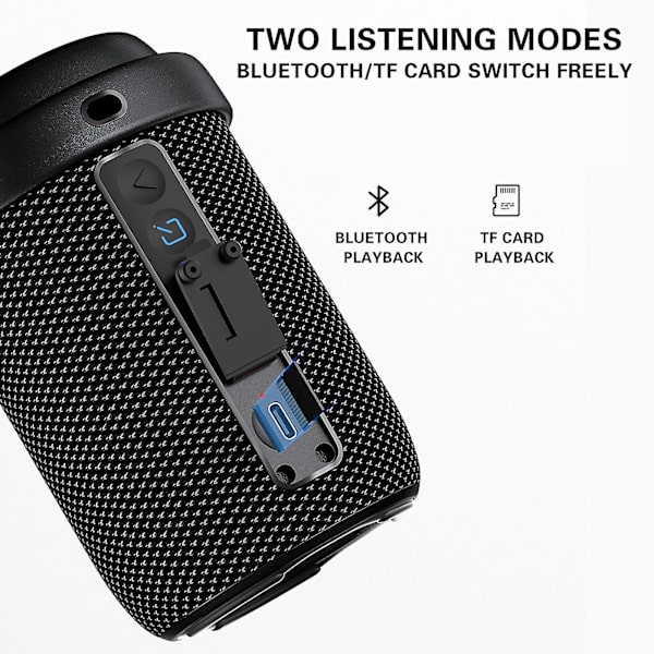 Trådløs Bluetooth-høyttaler med RGB-lys, bærbar vanntett liten høyttaler, omgivelseslys, roterende og økende volum