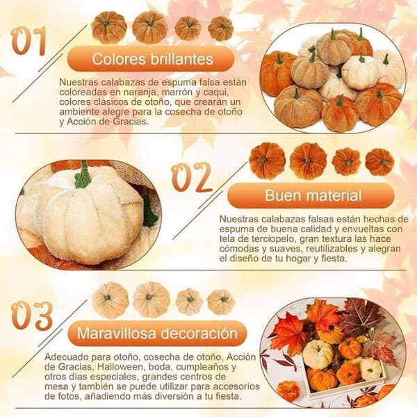 Sett med 12 kunstige fløyelspumpkins - WINLLINEE - Brun - Høst- og Halloween-dekorasjon