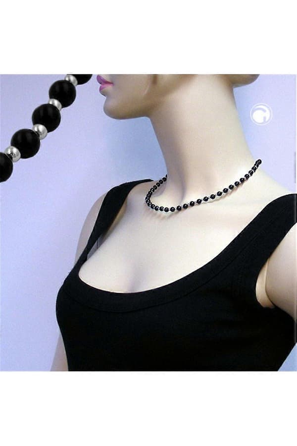 Halsband Svarta/silverfärgade Pärlor - Gl07002
