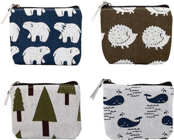 Söt Djurträd Canvas Myntplånbok Liten Blixtlåsficka Väska Plånbok av , 4-pack