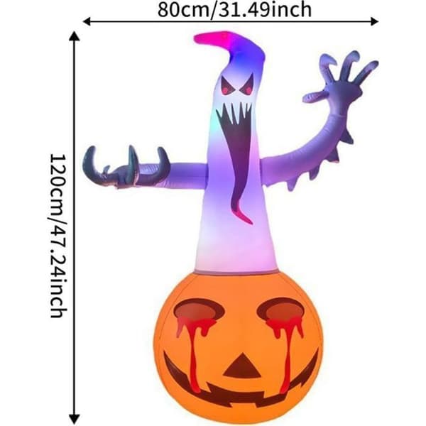 Oppustelig Halloween-dekoration - WINLLINEE - Græskar med spøgelse - Til have, gård, græsplæne, terrasse