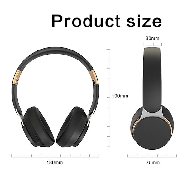 Foldbare trådløse Bluetooth-hodetelefoner Hifi Deep Bass Stereo Headset med mikrofon Hd støydemping Audio Earphone for smarttelefoner/nettbrett/lapt