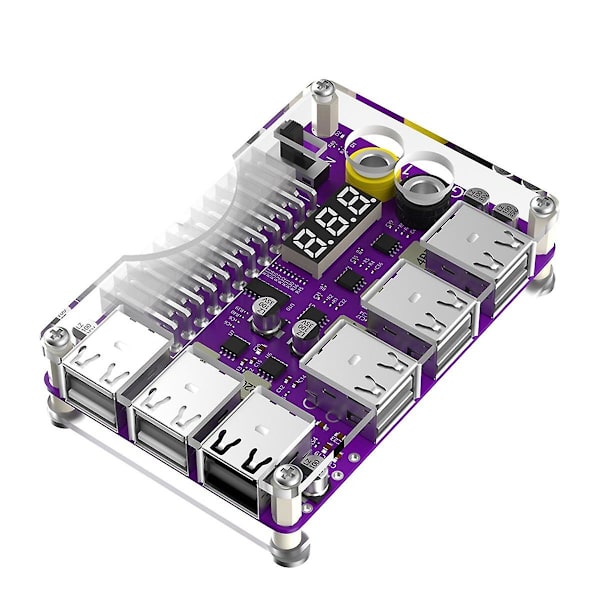 ATX 24-bens strømkilde breakout-kort strømmoduladapter med 12-ports USB 2.0 og QC 2.0/ 3.0 og 12V udgang（Lilla）