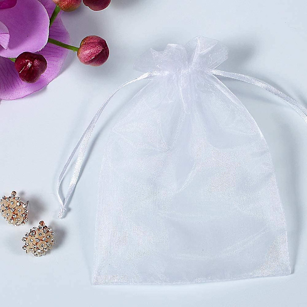 50 kpl 5x7 Organza-pussi Valkoinen Kiristysnauha Läpinäkyvä Koru Lahjapussi Vauva
