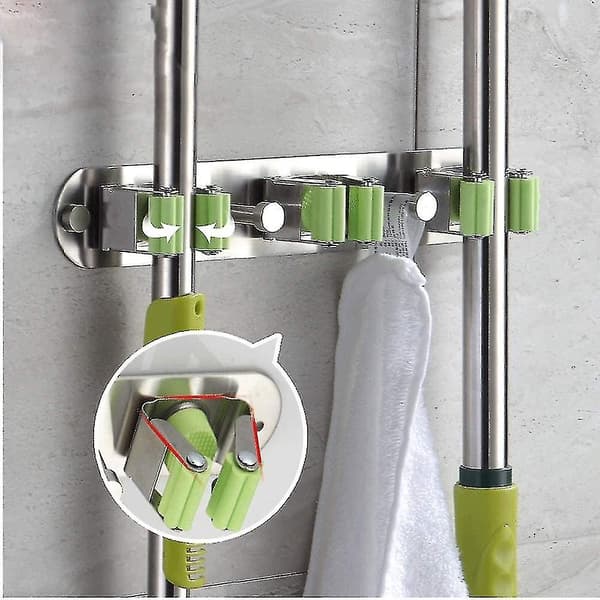 Kost- og moppestativer - Vægmonteret rustfrit stål havekost moppeholder organizer