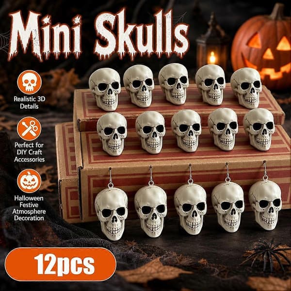 12 st Mini Halloween-dödskallar för pyssel, lättviktiga, kompakta och robusta