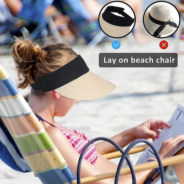 Kvinnors Halm Sol Visir Hatt Bred Brätte Sommar UV-skydd Strandmössa Fällbar Packale