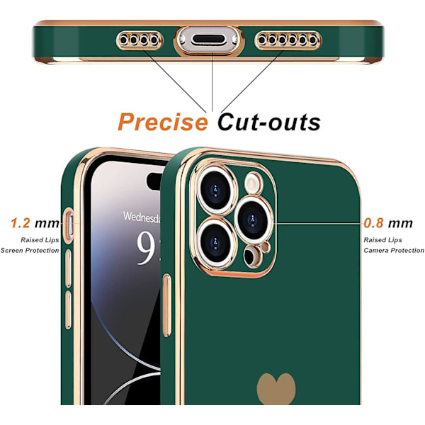 Mobilfodral för iPhone 14 Pro Max för kvinnor flickor söt kärlek hjärta lyxig mjuk bling baksida upphöjd full kamera skydd stötfångare silikon stötsäker telefon