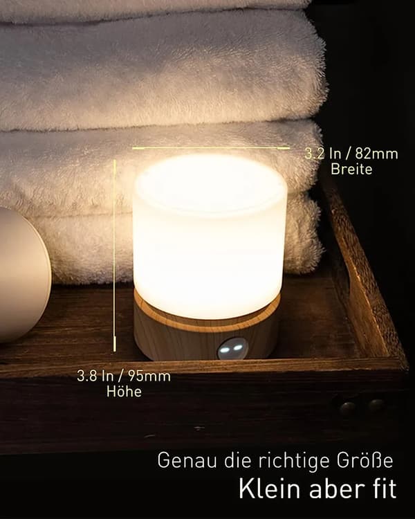 Nattlys med timer, 3 moduser, 3000K dimbar, med oppladbart innebygd batteri