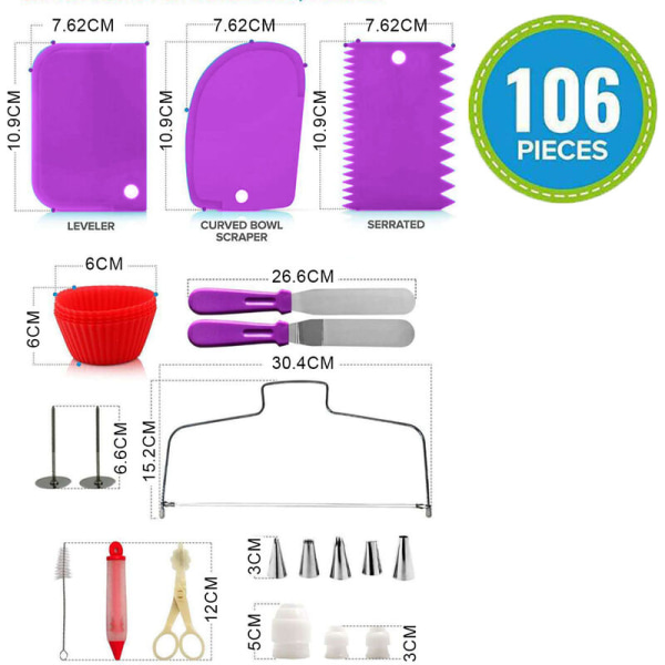 Tårtdekoreringssats, tårtdekoreringssats, tårtskiva, glasyrspetsar etc - Lila