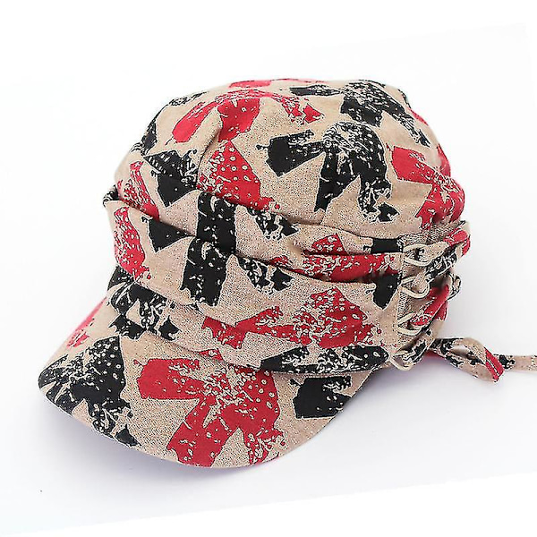 Multicolor Printed Soft Pleated Cap Fashion All-in-one Layer Tie Rope Women's Casual Knit Hat