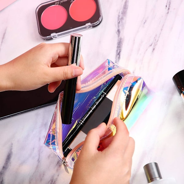 4 st Holografisk Makeup Väska Iridescent Kosmetisk Väska Kosmetisk Väska Bärbar Vattentät Toalettartiklar Väska för Kvinnor Flickor