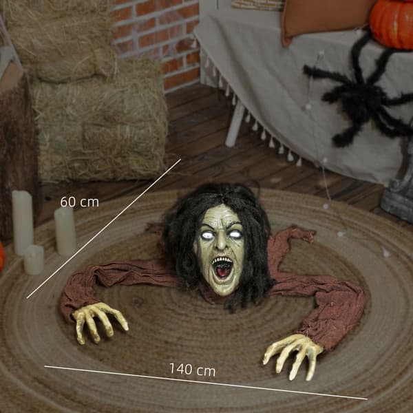Krypende zombie Halloween-dekorasjon med lyder, lys og batteridrift