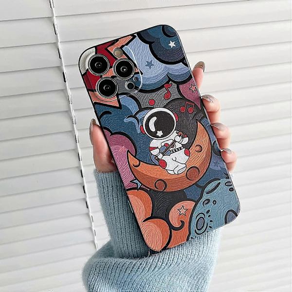 Kompatibel med iPhone 13 Sött Skal, Cool Cartoon Astronaut Måne Rymd Målningsdesign Snygg Mjuk TPU Stötfångare Stötsäker Halksäker Skydd Mode