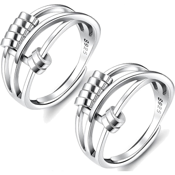 2 st Anti-ångest Ringar för Kvinnor och Män, Fidget Band Ring med Pärlor Spinnringar för Ångest, Unisex Justerbara Stackbara Spinnande Oro Ringar