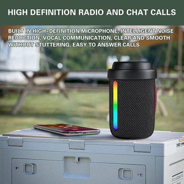 Langaton Bluetooth-kaiutin RGB-valolla, kannettava vedenpitävä pieni kaiutin, ympäristönvalo, pyörivä ja kasvava äänenvoimakkuus