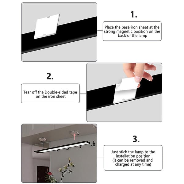 3 tilstande sensor skab lys bærbar let magnetisk lys til skab garderobe（C，hvid）
