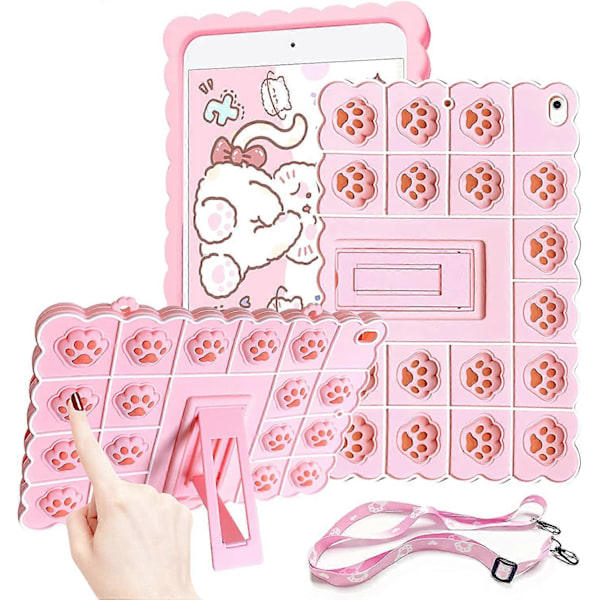 Fidget-leksakshölster för iPad Mini 4/5 7,9 tum, Katt-Pop-Bubbla Hölster [med Stativ/Snodd], Stressreducerande Regnbågssilikon Hölster Stötskyddande Skydd för
