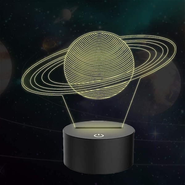 3D Saturn Ring Illusion Lamp LED Nattlampa Med 7 Färger Ändras & Touch Switch USB-Powered Sovrum Skrivbordslampa