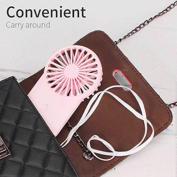 Personlig Rosa Mini Handhållen Fläkt, USB Laddning, Färgglada LED, Liten Bärbar Handfläkt med 3 Hastighetslägen för Resor, Camping, Vandring och Kontor
