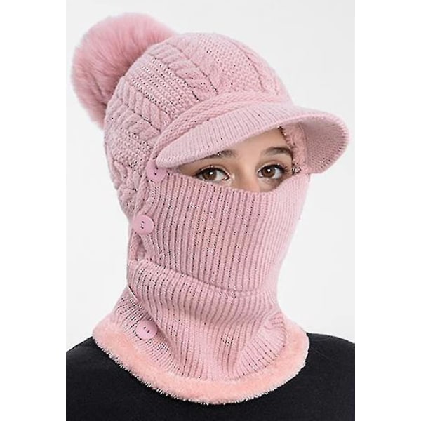 Kvinners Enkeltstykke Slouchy Fleece Lue Sjal Maske Varm Vinter Strikket Lue