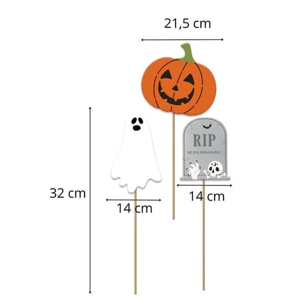 Sæt med 6 Halloween Havepynt til at Plante - Dimensioner: 44 x 15 x 1 cm