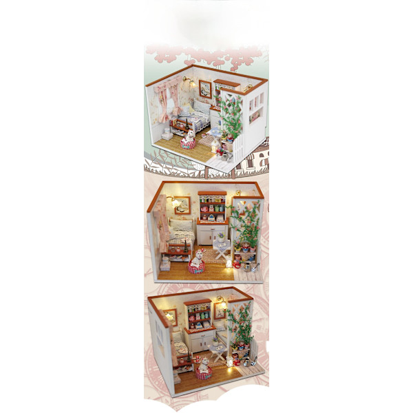 Diy dockhus miniatyr med möbler manuell montering modellstuga