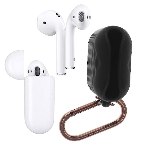 Tpu-langaton kuulokkeiden kotelo, vedenpitävä ja pölytiivis kuori, suojaava rombinen tekstuurikotelo karabiinihaalla, yhteensopiva Airpods 1/2:n kanssa (koko 1, musta)