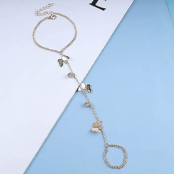 Boho Sommerfugl Finger Armbånd Guld Krystal Slave Kæde Armbånd Vintage Rhinestone Cz Ring Håndled Armbånd Personlig Sommerfugl Hånd Kæde