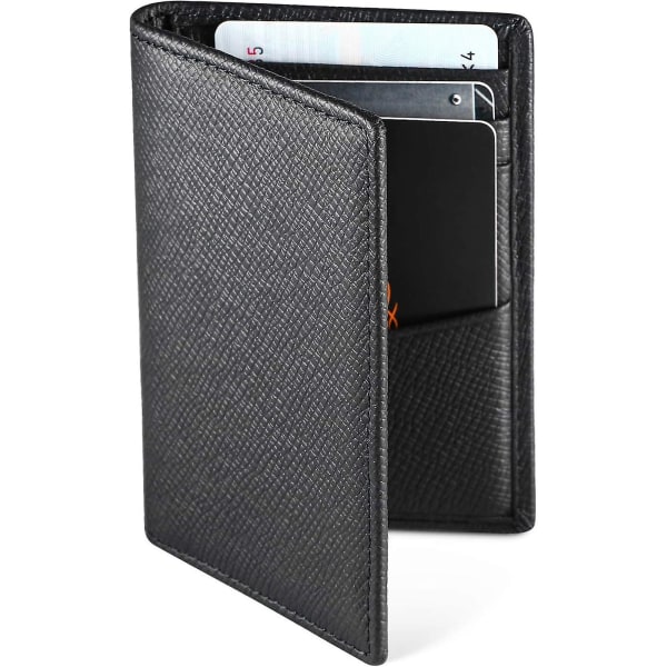 Kreditkortshållare, Rfid blockerad, äkta läder Bifold-plånbok för män, förvaring av kreditkort och räkningar (svart)