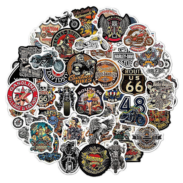 Dww-Vintage Harley -moottoripyörätarrat 50 kpl Biker-vinyylimerkit matkatavaroille, kannettavalle tietokoneelle, rullalaudalle, pyörälle