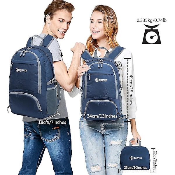Zomake kevyt taitettava reppu vedenpitävä retkeilyvaelluspäiväreppu pieni matkareppu naisille（30 - 40L，violetti）